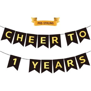 CHEERS TO 1 YEARS Banner, Pre-Strung, Black Gold 1st Birthday and Anniversary Party Decorations, Happy 1st Birthday Banner, One Anniversary Party Banner, 1 Year Old Blessed & Loved Banner