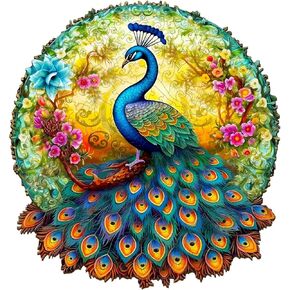 WOODBESTS Wooden Jigsaw Puzzle for Adults, Mandala Peacock Puzzle (S, 100pcs, 9.8"x9.2") Beautiful Wooden Box, Puzzle Wood Unique Shape, Birthday Gifts for Adults and Kids Family Game