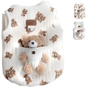 Cute Pet Apparel Plush Bear Pattern Cartoon Dog Clothes All Season Sleeveless Puppy Kitten Pullover Soft Skin-Friendly (White2, L (7.7-11lbs))