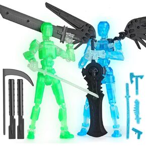 Luminous T13 Action Figure Set, 2PCS Titan 13 Robot Action Figure 3D Printed T13 Action Figure Articulated, Lucky 13 Gift for Collectors Desktop Decorations, Grow in The Dark Blue & Green