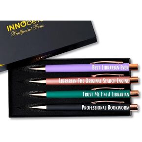 InnoBeta Librarian Gifts Ballpoint Pen Set of 4, Funny Librarian Gifts for Woman, Office Tools for Birthday, Christmas - Best Librarian