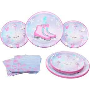Ice Skating Party Plates and Napkin (52 Pieces for 16 Guests) - Ice Skating Birthday Party Decorations, Winter Skates Party Supplies, Winter Onederland, Ice Skating Party for Girls, Skating Party