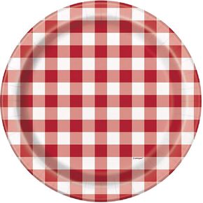 Red Gingham Round Dinner Plates - 9" (Pack of 8) - Perfect for Picnics, BBQs & Parties - Elegant, Disposable & Eco-Friendly