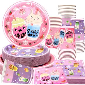 Bubble Tea Birthday Party Decorations - Tea Party Supplies including Plates, Cups, Napkins for Girls Birthday Party Decorations (40)