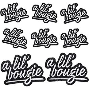 8 PCS A Lil' Bougie Iron On Patches Classic Black & White Letter Patches Funny Decorative Iron-On Patch for Clothes Bags Hats