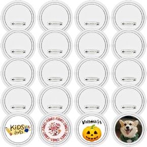 20 Pack Acrylic Buttons Pin Badge, 2.95 Inches Button Maker Blanks, Clear Pin Buttons for Crafts Supplies and DIY Party Projects