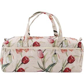 Knitting Bag, Woven Fabric Crochet Tote Bag Yarn Storage Organizer for Knitting Needles Crocheting Project Sewing Craft Accessories (Rose Jacquard)