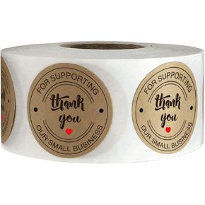 2" Round Kraft Thank You Stickers - Printed Thank You for Supporting Our Small Business Stickers with Hearts Used for Business,Online Sellers,Boutiques, Small Shops (500pcs) (2inch)