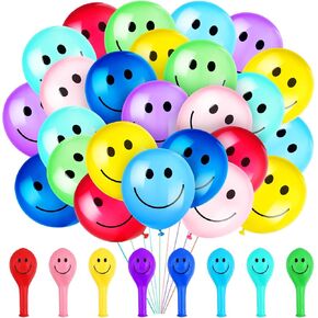 Sratte 50 Pcs Happy Smile Balloons for Birthday Party 12'' Latex Smile Face Colorful Balloons Naughty Balloons Party Balloons for Baby Shower Wedding Decoration Festive Supplies (Assorted Color)