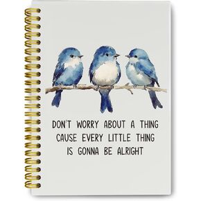 Watercolor Blue Birds Motivational Journaling Notebooks, Positive Quotes Spiral Notebook, Every Little Thing Is Gonna Be Alright, Hardcover Notebook for School, Notebooks College Ruled 5.5 x 8.3