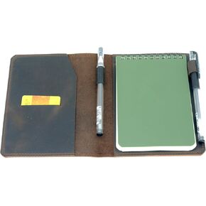 Leather Cover Compatible with Rite in the Rain & Rocketbook Mini Notebooks, Top Bound Spiral Notebook Cover, Memo Notepads Holder Leather Cover for 3"X5" Pocket Notepad With Pen Holder Darkbrown