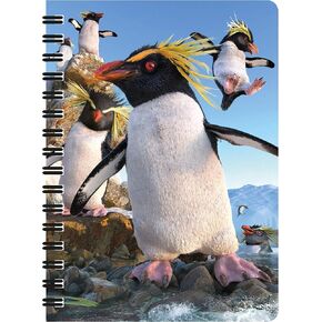 Jotter - Rockhoppers من Deluxebase. دفتر ملاحظات حلزوني عدسي ثلاثي الأبعاد Penguin 6x4 مع صفحات ورقية معاد تدويرها عادية. عمل فني مرخص من الفنان الشهير ديفيد بينفاوند