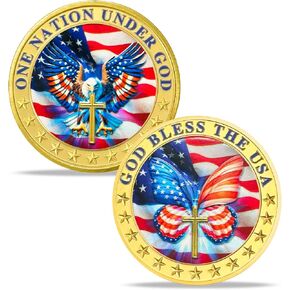 Christian Challenge Coin - God Bless The USA Military Challenge Coins Veteran Faith Token Religious Gift for Veterans Collectors Christians