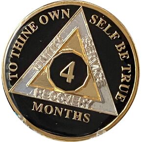4 Month AA Medallion Glossy Classic Black Tri-Plate Sobriety Chip