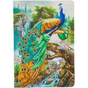 Crystal Art Diamond Painting Notebook - Peacock Waterfall Notebook Kit - Create a Sparkling Notebook Cover using Crystals - For ages 8 and up