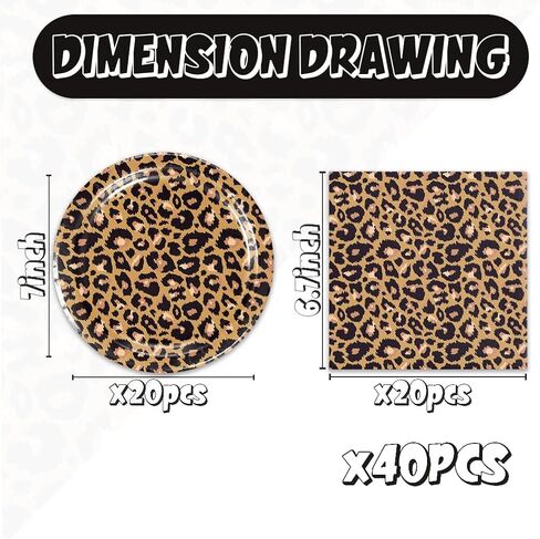 40pcs leopard print Party Supplies， Jungle Safari Animal Print Paper Plates and Napkins for Birthday Party, Baby Shower Zoo Disposable Tableware in Kuwait