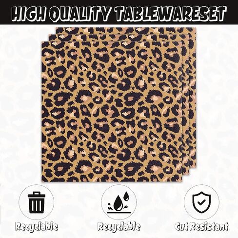 40pcs leopard print Party Supplies， Jungle Safari Animal Print Paper Plates and Napkins for Birthday Party, Baby Shower Zoo Disposable Tableware in Kuwait