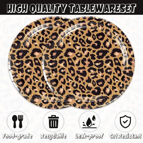 40pcs leopard print Party Supplies， Jungle Safari Animal Print Paper Plates and Napkins for Birthday Party, Baby Shower Zoo Disposable Tableware in Kuwait