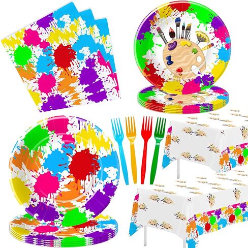 لوازم حفلات الطلاء الفني - أدوات مائدة لتزيين حفلات أعياد الميلاد الفنية، أطباق ورقية، منديل، مفرش طاولة، شوكة، لوحة فنية على الجدران، ديكورات حفلات أعياد الميلاد وحفلات استقبال المولود الجديد | يخدم 24 in Kuwait