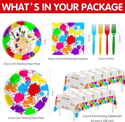 لوازم حفلات الطلاء الفني - أدوات مائدة لتزيين حفلات أعياد الميلاد الفنية، أطباق ورقية، منديل، مفرش طاولة، شوكة، لوحة فنية على الجدران، ديكورات حفلات أعياد الميلاد وحفلات استقبال المولود الجديد | يخدم 24 in Kuwait