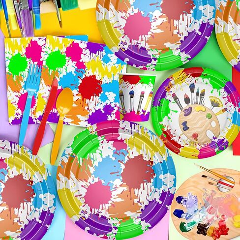 لوازم حفلات الطلاء الفني - أدوات مائدة لتزيين حفلات أعياد الميلاد الفنية، أطباق ورقية، منديل، مفرش طاولة، شوكة، لوحة فنية على الجدران، ديكورات حفلات أعياد الميلاد وحفلات استقبال المولود الجديد | يخدم 24 in Kuwait
