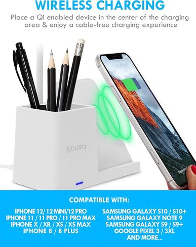 Aduro U-Light LED Desk Lamp Organizer Desk Light with Pen Holder & QI Wireless Charger Stand Black in Saudi Arabia