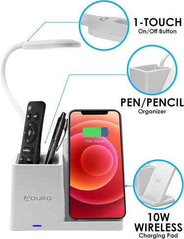 Aduro U-Light LED Desk Lamp Organizer Desk Light with Pen Holder & QI Wireless Charger Stand Black in Saudi Arabia