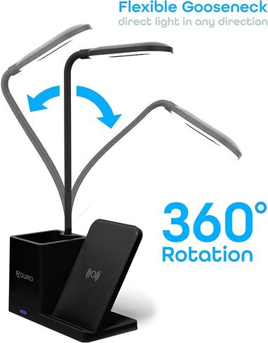 Aduro U-Light LED Desk Lamp Organizer Desk Light with Pen Holder & QI Wireless Charger Stand Black in Saudi Arabia