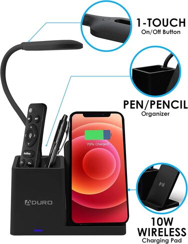 Aduro U-Light LED Desk Lamp Organizer Desk Light with Pen Holder & QI Wireless Charger Stand Black in Saudi Arabia