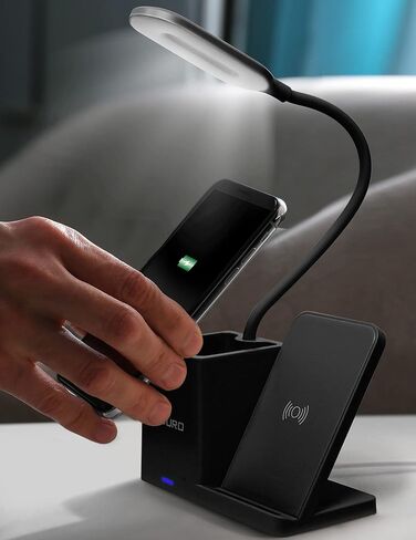 Aduro U-Light LED Desk Lamp Organizer Desk Light with Pen Holder & QI Wireless Charger Stand Black in Saudi Arabia