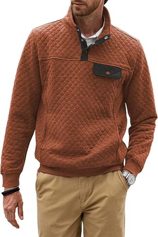 JMIERR Men's Quilted Sweatshirt Casual Long Sleeve Outdoor Stand Collar Button Pullover Sweatshirts in Kuwait
