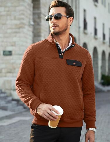 JMIERR Men's Quilted Sweatshirt Casual Long Sleeve Outdoor Stand Collar Button Pullover Sweatshirts in Kuwait
