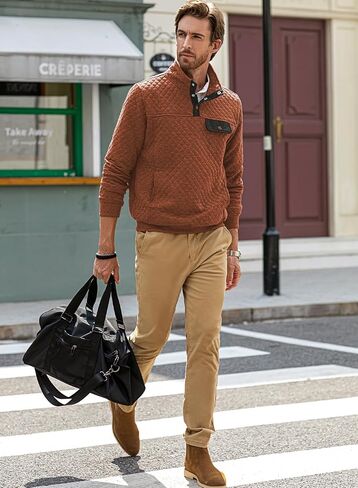 JMIERR Men's Quilted Sweatshirt Casual Long Sleeve Outdoor Stand Collar Button Pullover Sweatshirts in Kuwait