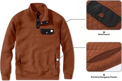 JMIERR Men's Quilted Sweatshirt Casual Long Sleeve Outdoor Stand Collar Button Pullover Sweatshirts in Kuwait