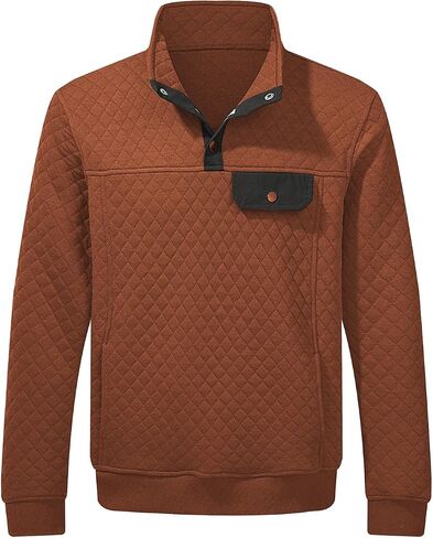 JMIERR Men's Quilted Sweatshirt Casual Long Sleeve Outdoor Stand Collar Button Pullover Sweatshirts in Kuwait