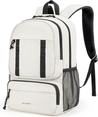 BAGSMART Laptop Backpack, College Backpack with 15.6" Laptop Sleeve, Ergonomic Travel Bookbag Daypack with Lightweight Multi-Compartment, Computer Backpacks for Men Women, Beige in Kuwait