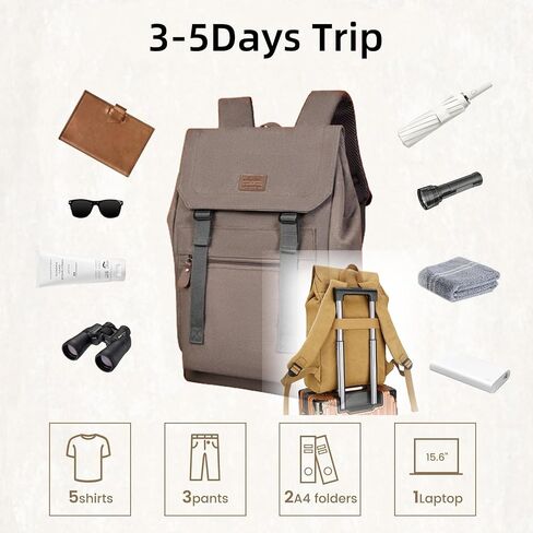 Vintage Laptop Backpack Durable Canvas Backpack Travel Notebook Bag Lightweight Travel Daypack for Men Women. (Black) in Kuwait