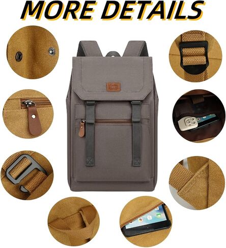 Vintage Laptop Backpack Durable Canvas Backpack Travel Notebook Bag Lightweight Travel Daypack for Men Women. (Black) in Kuwait
