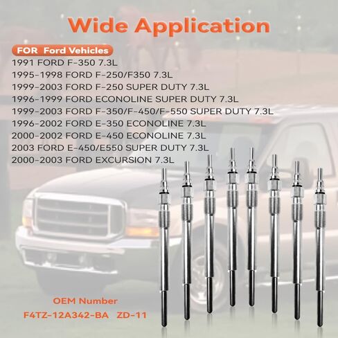 8 قطعة توهج الديزل المكونات ل 1995-2003 7.3L Powerstroke E350 ، 2000-2003 E450 E550 ، 1999-2003 F250-F550 ، استبدال OEM # F4TZ-12A342-BA ، ZD-11 in Saudi Arabia