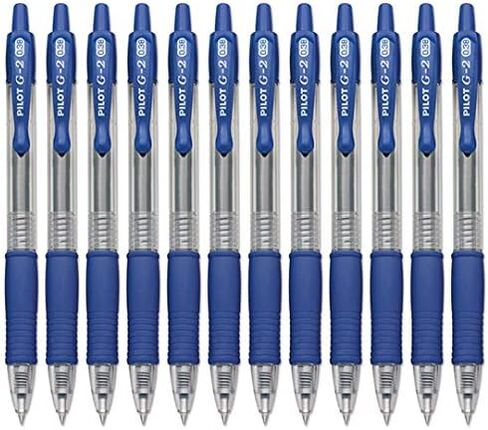 Pilot G2 Retractable Rollerball Gel Pens, Ultra Fine Point, 0.38mm, Blue Ink, 12 Count in Saudi Arabia