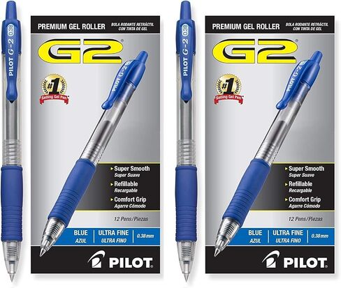 Pilot G2 Retractable Rollerball Gel Pens, Ultra Fine Point, 0.38mm, Blue Ink, 12 Count in Saudi Arabia