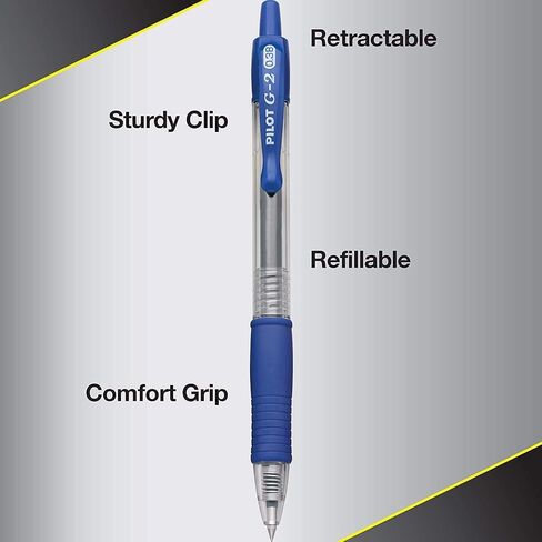 Pilot G2 Retractable Rollerball Gel Pens, Ultra Fine Point, 0.38mm, Blue Ink, 12 Count in Saudi Arabia