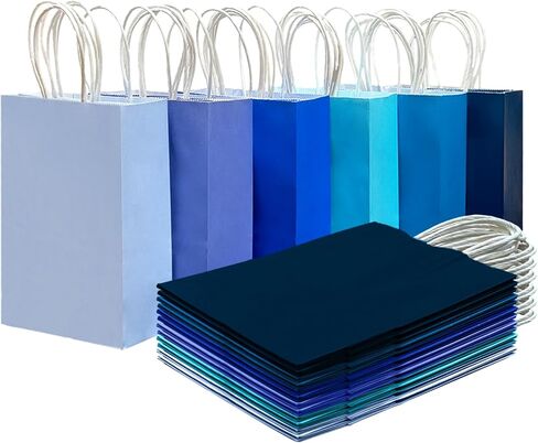 qiqee 30PCS Medium Gift Bag with Handles Bulk 11"x5"x8" Gift Bags 6 Different Blue Color Bags Multiple Uses (Medium Size) in Saudi Arabia