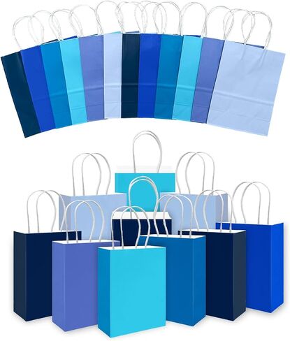 qiqee 30PCS Medium Gift Bag with Handles Bulk 11"x5"x8" Gift Bags 6 Different Blue Color Bags Multiple Uses (Medium Size) in Saudi Arabia