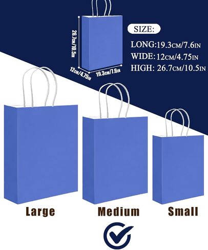 qiqee 30PCS Medium Gift Bag with Handles Bulk 11"x5"x8" Gift Bags 6 Different Blue Color Bags Multiple Uses (Medium Size) in Saudi Arabia