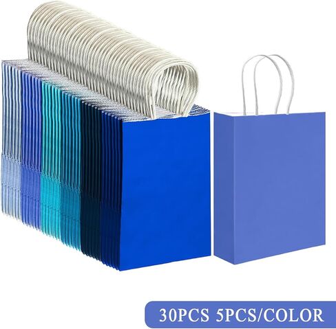 qiqee 30PCS Medium Gift Bag with Handles Bulk 11"x5"x8" Gift Bags 6 Different Blue Color Bags Multiple Uses (Medium Size) in Saudi Arabia