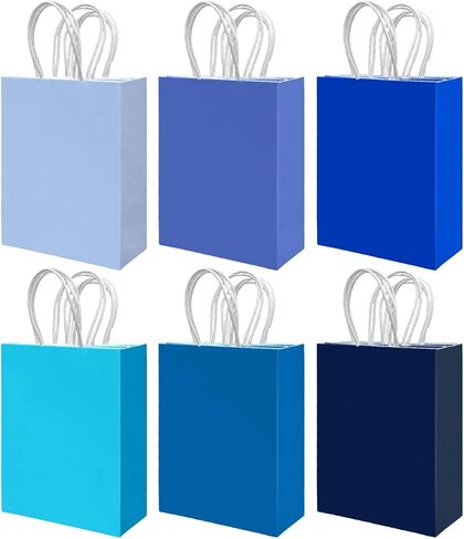 qiqee 30PCS Medium Gift Bag with Handles Bulk 11"x5"x8" Gift Bags 6 Different Blue Color Bags Multiple Uses (Medium Size) in Saudi Arabia