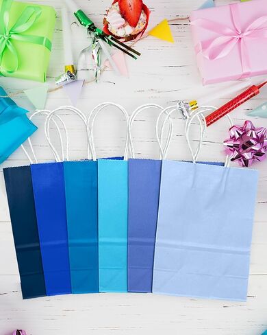 qiqee 30PCS Medium Gift Bag with Handles Bulk 11"x5"x8" Gift Bags 6 Different Blue Color Bags Multiple Uses (Medium Size) in Saudi Arabia