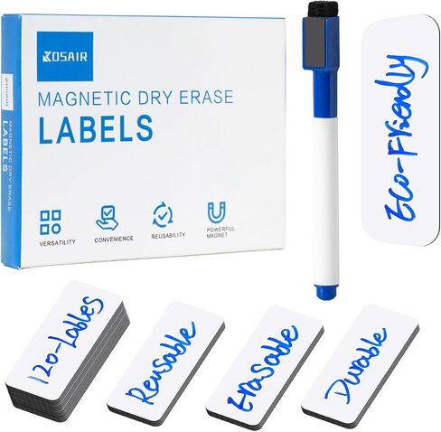 Magnetic Labels (1x3, Pack of 120) - Dry Erase Magnetic Labels, Magnetic Labels for Shelving, Dry Erase Board, Whiteboard - Reusable Magnet Labels for Classroom, Office, Cabinet, Fridge, etc (White) in Saudi Arabia