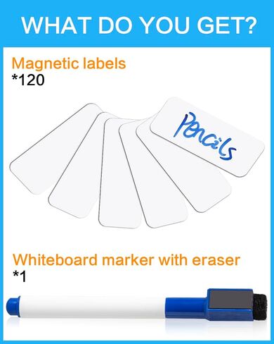 Magnetic Labels (1x3, Pack of 120) - Dry Erase Magnetic Labels, Magnetic Labels for Shelving, Dry Erase Board, Whiteboard - Reusable Magnet Labels for Classroom, Office, Cabinet, Fridge, etc (White) in Saudi Arabia
